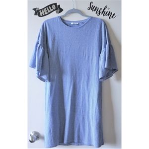 Zara Boxy Blue White Stripes Bell Sleeves Dress S